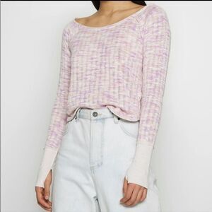 We The Free Spaced Out Long Sleeve Top Knit Pink Combo Large NWT